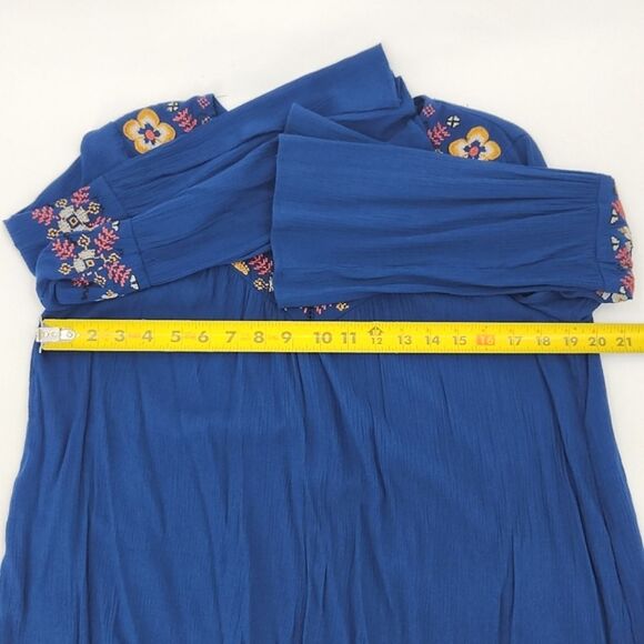 Blue Rain Bell Sleeve Dress Size Small Blue Floral Embroidery Cottage Peasant - Picture 7 of 9